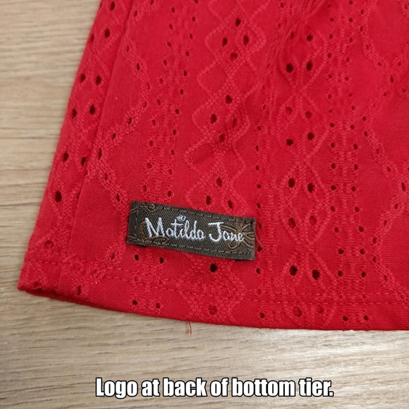 MATILDA JANE Enchanted Garden Dress Tiered Knit & Eyelet Red Oversized Small - Picture 8 of 13